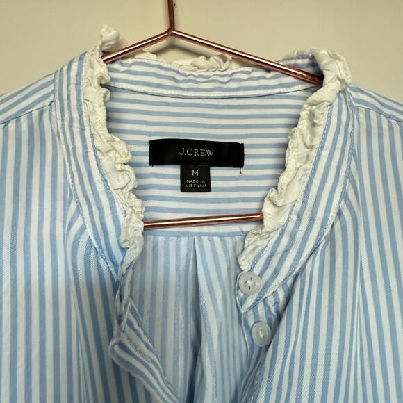 J.Crew Womens Top Medium Blue Stripes Drapey Cupro Blend Ruffle Trim Office Prep - Picture 5 of 9